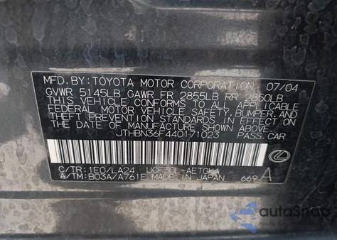 2004 Lexus Ls 430 из США, поврежденный, VIN JTHBN36F440171023